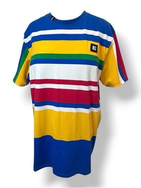 R.S.1NE Mens Short Sleeve Striped Multicolor Tee Shirt Bold Primary Stripe XL